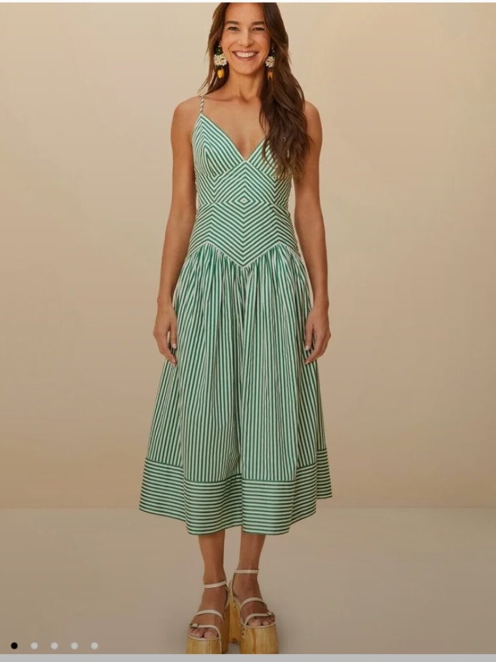 NWT FARM RIO Green Striped Midi Dress